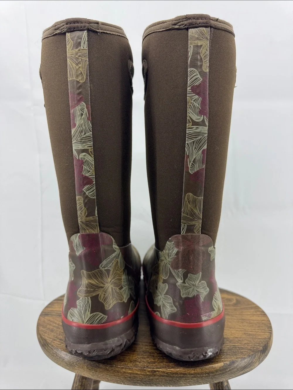 Perfect Storm Cloud High Rubber Neoprene Womens Brown Leaves Rain Work Boots, 8